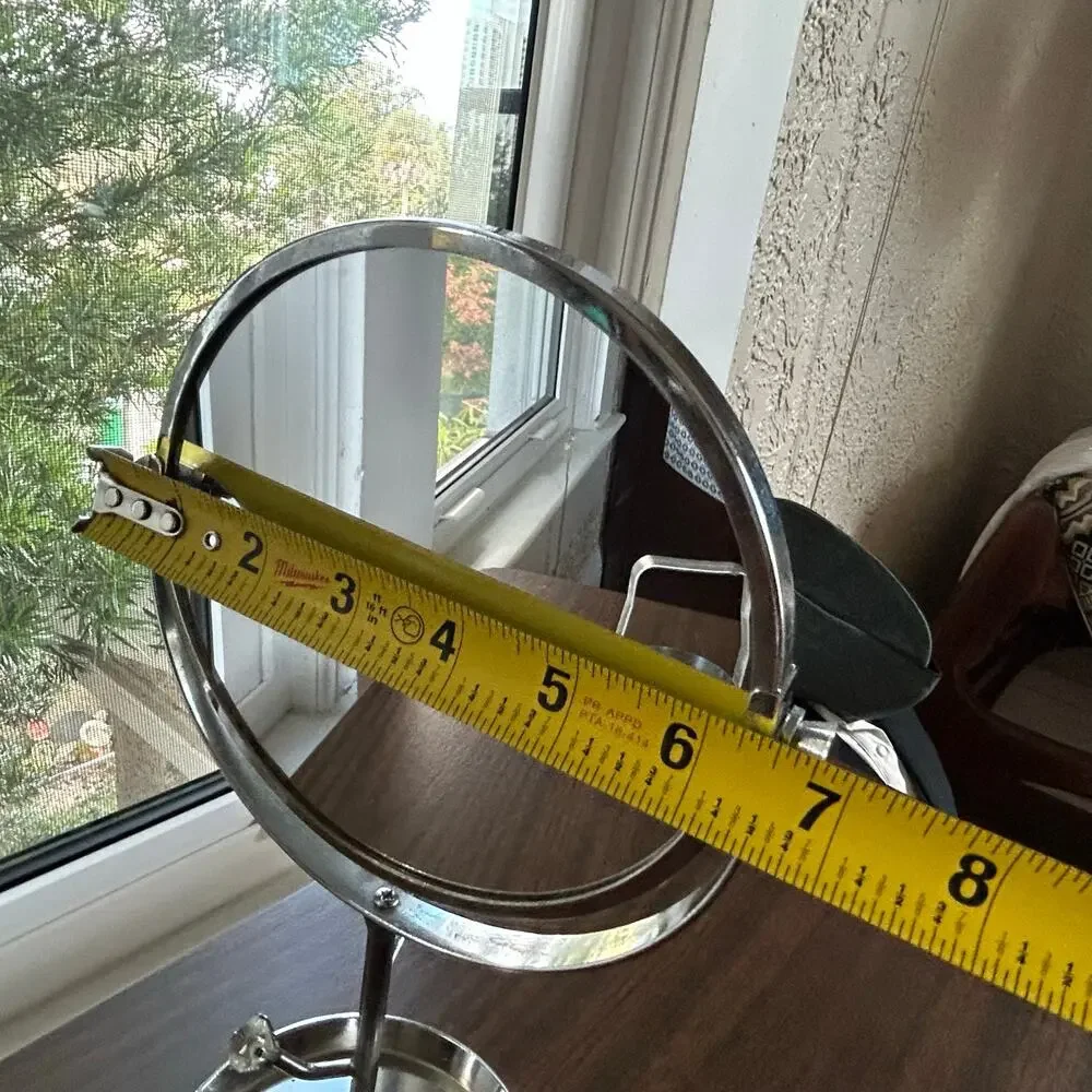 Vintage Chrome Vanity Mirror with Rhinestone Accents and Jewelry Tray – 11”